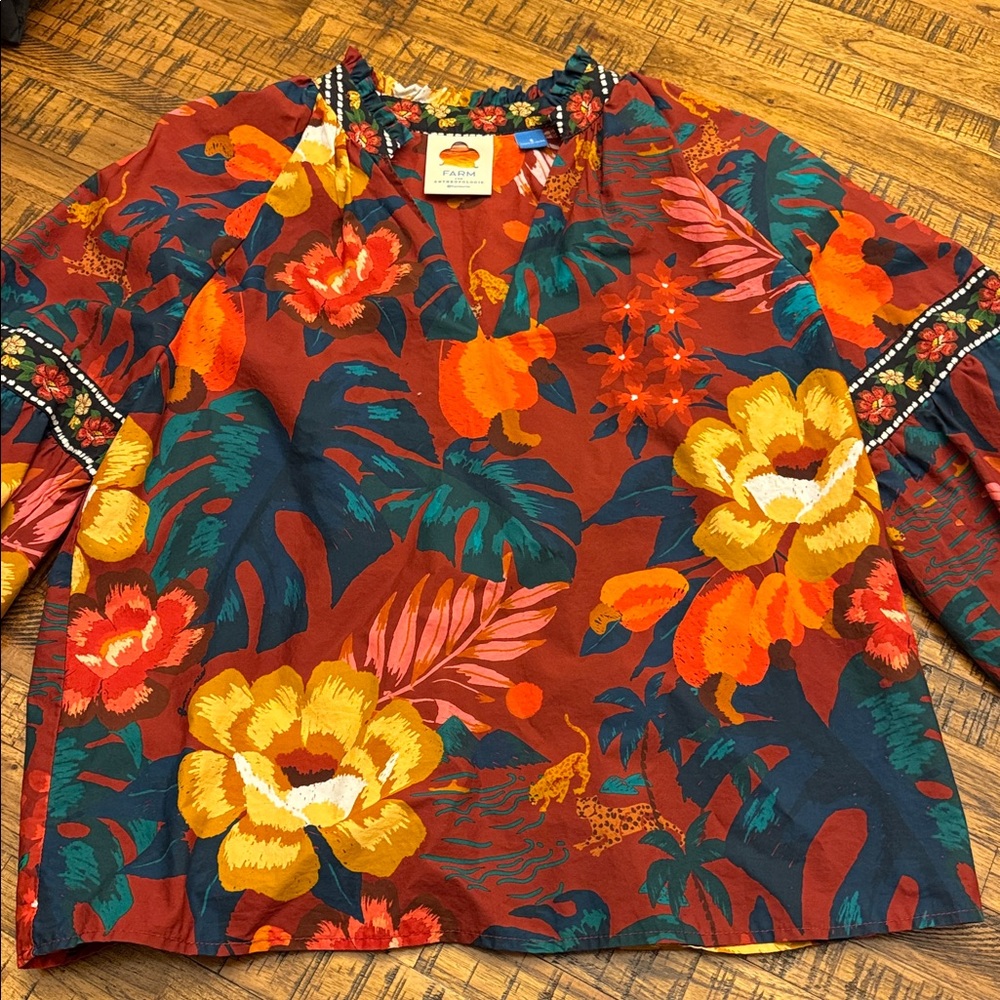 Anthropologie FARM Rio V-Neck Floral Blouse Woman's Small - Picture 9 of 14